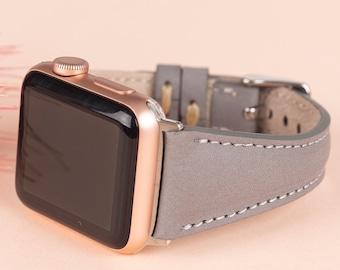 Correa de piel gris para Apple Watch de 38 mm, 40 mm, 41 mm, 42 mm, 44 mm, 45 mm, 46 mm y 49 mm. Correa de brazo para iWatch 11, 10, 9, 8, 7, 6, 5, 4, Ultra/SE 3-2-1.