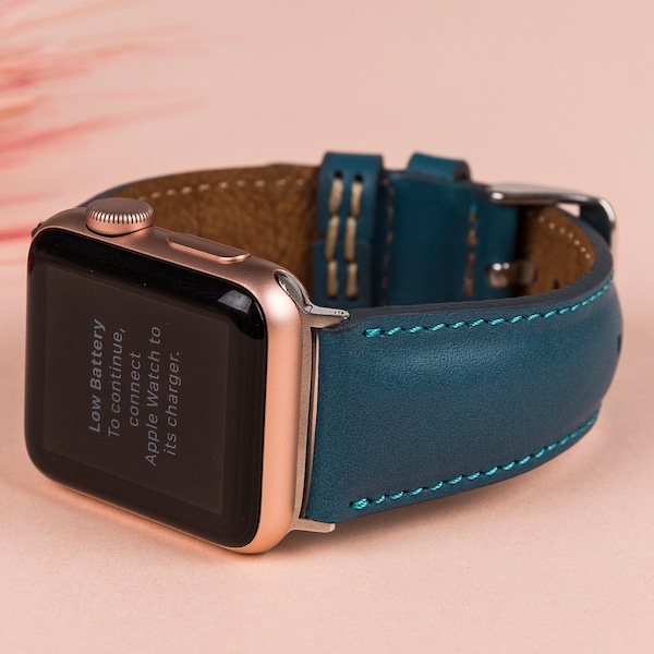 Navy Blue Leather Apple Watch Band 38mm 40mm 41mm 42mm 44mm 45mm 49mm unisex iWatch Strap Bracelet 8 7 6 5 4 3 2 1 SE Fitbit Versa 4 3 2 1