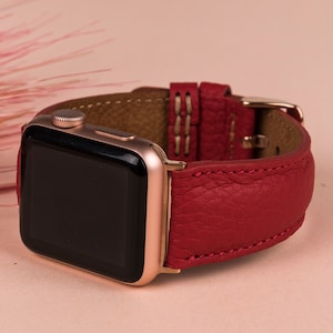 Red Leather Apple Watch Band 38mm 40mm 41mm 42mm 44mm 45mm 46mm 49mm iWatch Strap Bracelet 10 9 8 7 6 5 4 Ultra SE Fitbit Versa 4 3 2 1 Band