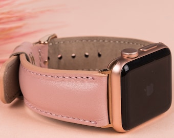 Correa de piel rosa para Apple Watch de 38 mm, 40 mm, 41 mm, 42 mm, 44 mm, 45 mm, 46 mm y 49 mm. Para mujer. Compatible con iWatch 11, 10, 9, 8, 7, 6, Ultra y SE 3/2/1. Ideal como regalo de Navidad.