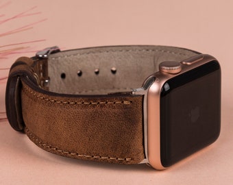 Vintage Braun Leder Apple Watch Band 38mm 40mm 41mm 42mm 44mm 45mm 49mm iWatch Strap Armband für 8 7 6 5 4 3 2 1 SE Fitbit Versa 4 3 2 1