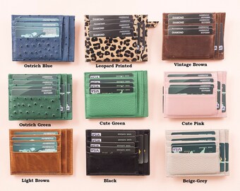 Porte-cartes personnalisé fin en cuir avec fermeture à glissière, porte-monnaie/porte-monnaie minimaliste pour cartes de crédit, porte-cartes de visite, portefeuille avec fente pour carte d'identité minimale