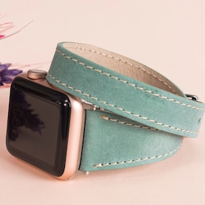 Leather Apple Watch Band 38mm 40mm 41mm 42mm 44mm 45mm 46mm 49mm women Double Wrap Band iWatch Strap Bracelet 10 9 8 7 6 5 4 Ultra SE Fitbit