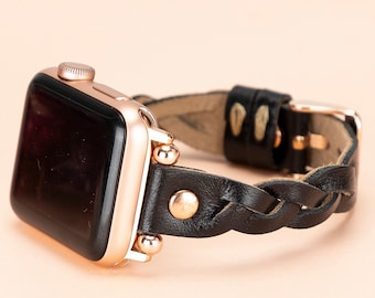 Bracelet pour montre Apple Watch en cuir tressé 38 mm 40 mm 41 mm 42 mm 44 mm 45 mm, Bracelet iWatch pour 11 10 9 8 6 5 4 3 2 1 Bracelet de montre Ultra/Se 3-2-1