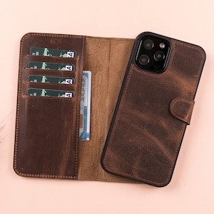 vintage cuir marron iPhone 12 Mini 5,4 pouces étui portefeuille détachable magnétique porte-carte amovible İPhone meilleur cadeau étui de couverture arrière