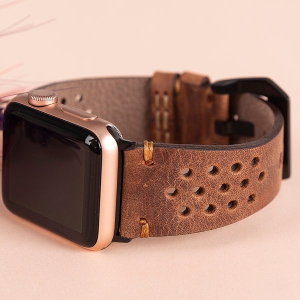 Leather Apple Watch Band 38mm 40mm 41mm 42mm 44mm 45mm 49mm iWatch Strap Bracelet for 8 7 6 5 4 3 2 1 & SE, Fitbit 4 3 2 1/SENSE Watch Band