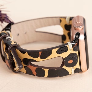 Leopard Printed Leather Apple Watch Band 38mm 40mm 41mm 42mm 44mm 46mm 45mm, iWatch Strap Bracelet Series 10 9 8 7 6 5 4 Ultra SE Fitbit