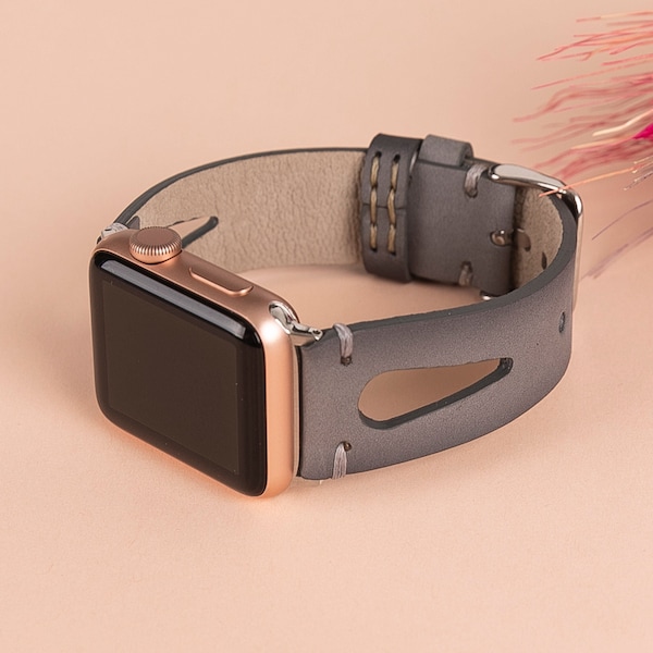 Grey Leather Apple Watch Band 38mm 40mm 41mm 42mm 44mm 45mm 49mm unisex iWatch Strap Bracelet Series 8 7 6 5 4 3 2 1 SE Fitbit 4 3 2 1/SENSE