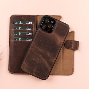 Vintage Brown Leather iPhone 11 Series Magnetic Detachable Wallet Case with Card Slots, iPhone 11 / iPhone 11 Pro / Pro Max Back Cover Cases