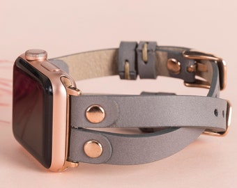 Correa de piel para Apple Watch de 38 mm, 40 mm, 41 mm, 42 mm, 44 mm, 45 mm, 46 mm y 49 mm para mujer. Correa delgada para iWatch Series 11, 10, 9, 8, 7, 6, 5, Ultra/SE 3-2-1.