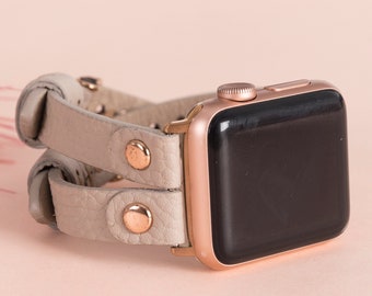Correa de piel para Apple Watch de 38 mm, 40 mm, 41 mm, 42 mm, 44 mm, 45 mm, 46 mm y 49 mm para mujer. Correa delgada para iWatch Series 11, 10, 9, 8, 7, 6, Ultra/SE 3-2-1.