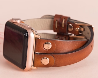 Leather Apple Watch Band 38mm 40mm 41mm 42mm 44mm 45mm 49mm women Slim iWatch Strap Bracelet Series 9 8 7 6 5 4 3 SE Unique Apple Watch Band