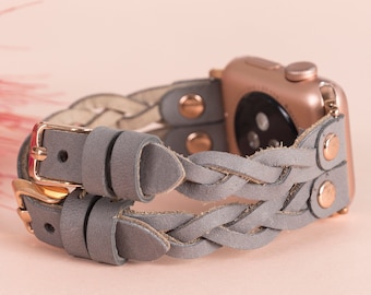 Correa de piel para Apple Watch de 38 mm, 40 mm, 41 mm, 42 mm, 44 mm, 45 mm, 46 mm y 49 mm para mujer. Correa delgada para iWatch Series 11, 10, 9, 8, 7, 6, Ultra/SE 3-2-1.