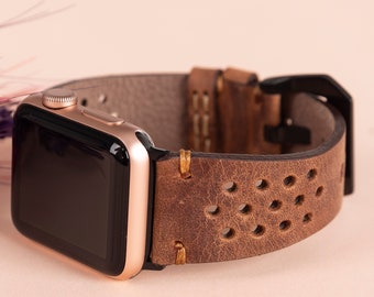 Correa de cuero marrón para Apple Watch de 38 mm, 40 mm, 41 mm, 42 mm, 44 mm, 45 mm, 46 mm y 49 mm. Correa tipo brazalete para iWatch 12, 11, 10, 9, 8, 7 y 6 Ultra/SE 3-2-1.