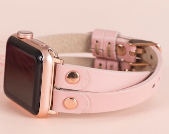 Correa de piel para Apple Watch de 38 mm, 40 mm, 41 mm, 42 mm, 44 mm, 45 mm, 46 mm y 49 mm para mujer. Correa delgada para iWatch Series 11, 10, 9, 8, 7, 6, 5, Ultra/SE 3-2-1.