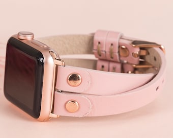 Leather Apple Watch Band 38mm 40mm 41mm 42mm 44mm 45mm, women Slim iWatch Strap Bracelet Series 7 6 5 4 3 2 1 & SE, Unique Apple Watch Band