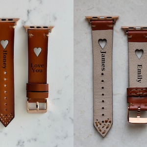 Personalized Leather Apple Watch Band Gift 38 40 41 42 44 45 46 49mm Women iWatch Strap 10 9 8 7 6 5 4 Ultra SE Christmas Genuine Full Grain