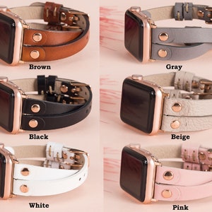 Leather Apple Watch Band 38mm 40mm 41mm 42mm 44mm 45mm 49mm women Slim iWatch Strap Bracelet 8 7 6 5 4 3 2 1 SE Unique Fitbit Watch Band