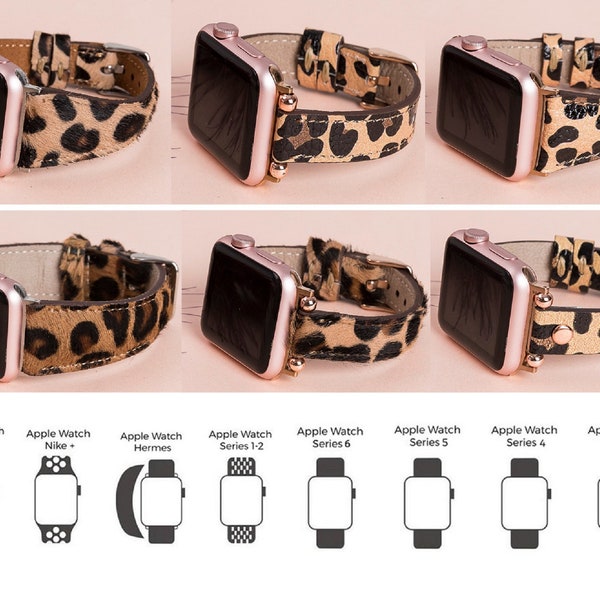 Leopard Pattern Leather Apple Watch Band 38mm 40mm 41mm 42mm 44mm 45mm 49mm Leopard Design iWatch Strap Bracelet 8 7 6 5 4 3 2 1 SE Armband