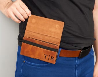 Personalisierte Leder Handytasche mit Gürtelclip & Schlaufe, Handyhalter, Magnetverschluss für iPhone Samsung Geschenk für Ihn Dad