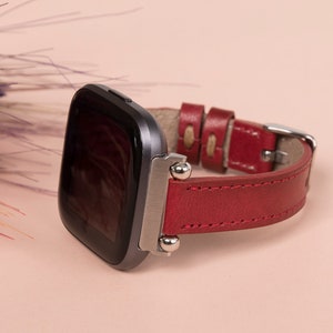 Red Leather Fitbit Versa 3 2 1 Watch Band Thin Beady Fitbit SENSE Watch Band Personalizable Fitbit Series Band Apple Watch 9 Ultra 2 Gift image 7