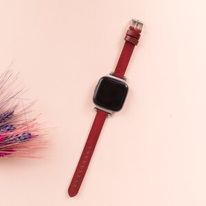 Red Leather Fitbit Versa 3 2 1 Watch Band Thin Beady Fitbit SENSE Watch Band Personalizable Fitbit Series Band Apple Watch 9 Ultra 2 Gift image 5