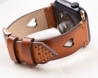 Skórzany pasek do zegarka Apple Watch 38-49 mm, ręcznie robiony, pasek do iWatch dla kobiet, pasuje do serii 11 10 9 8 7 6 Ultra 3/2/1 SE 3/2/1, prezent świąteczny