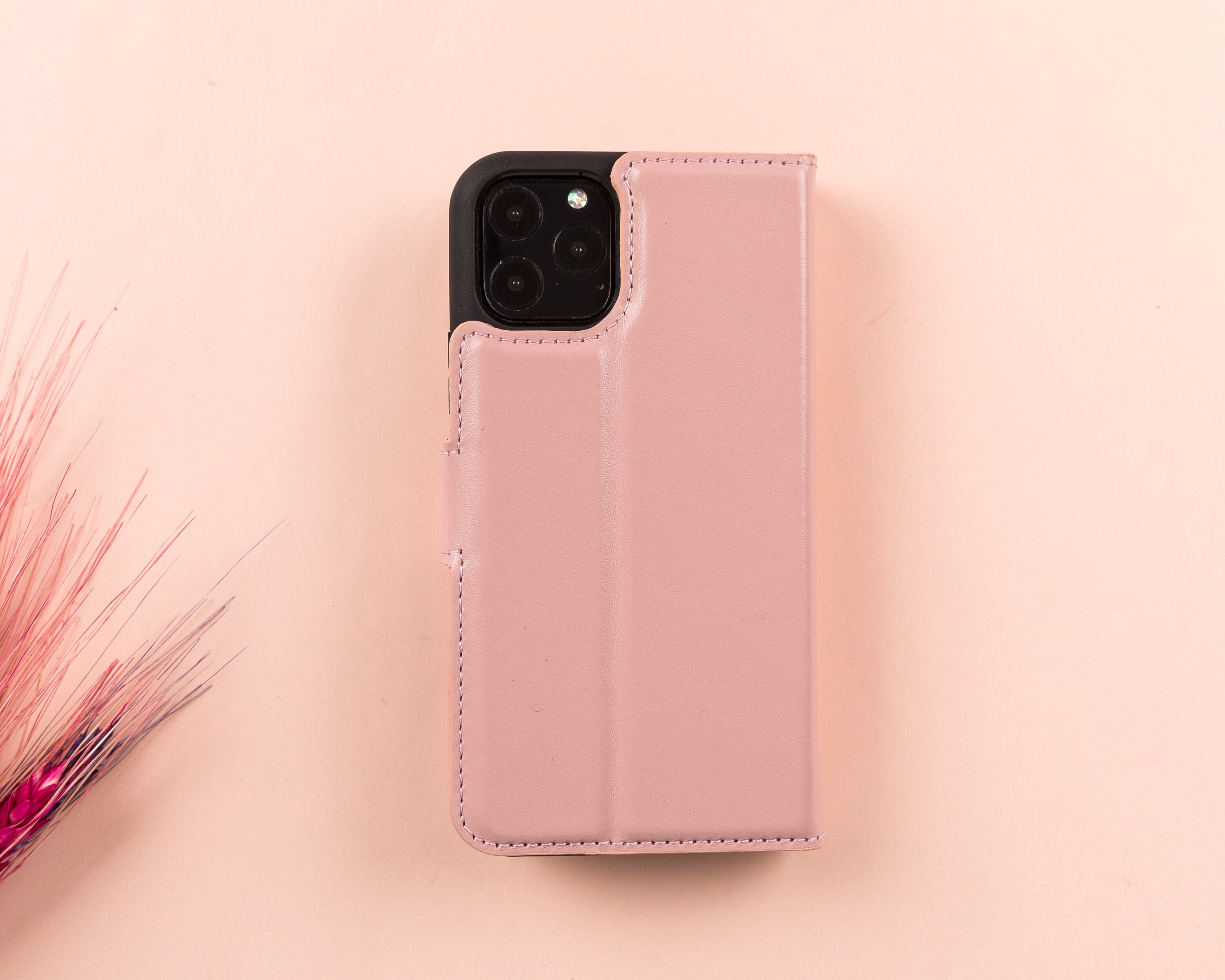 Pink Leather iPhone 12 Series Magnetic Detachable Wallet Case With