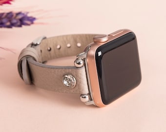 Beige-Gray Apple Watch Band 38mm 40mm 41mm 42mm 44mm 45mm, Beady iWatch Strap Bracelet for Series 7 6 5 4 3 2 1 & SE, iWatch Wristband Gift