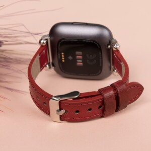Red Leather Fitbit Versa 3 2 1 Watch Band Thin Beady Fitbit SENSE Watch Band Personalizable Fitbit Series Band Apple Watch 9 Ultra 2 Gift image 4