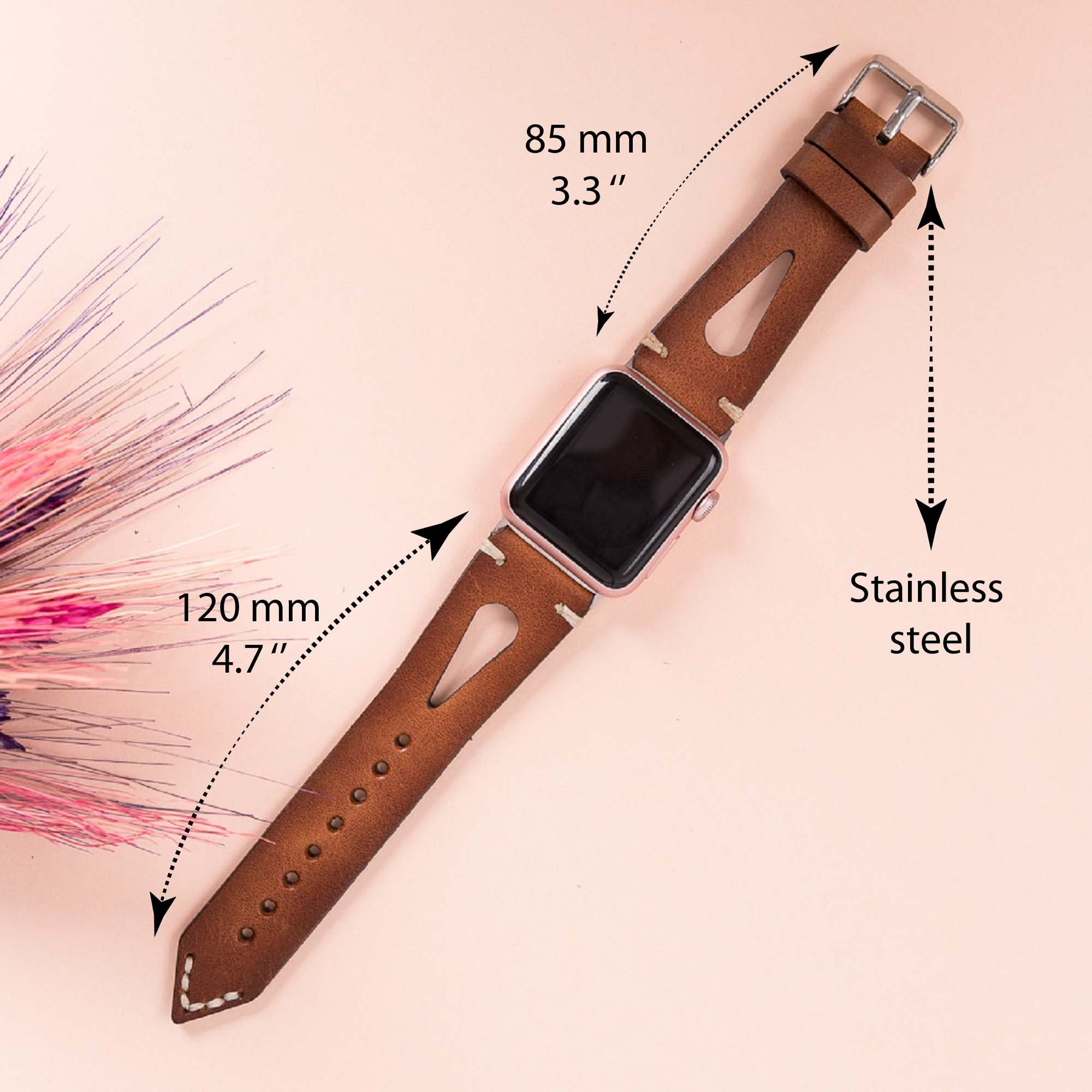 Personalised Brown Leather Apple Watch Strap, 38mm 40mm 41mm 42mm 44mm –  Clapham Boutique