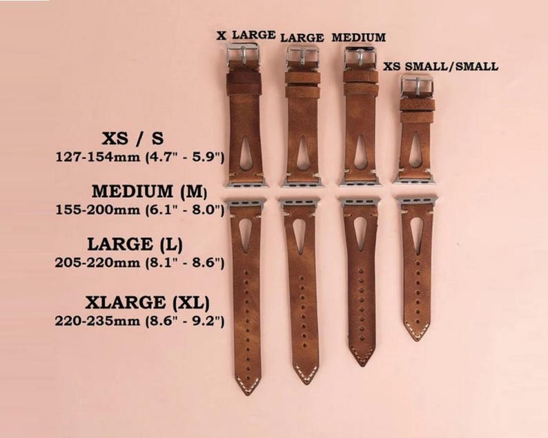 Apple Watch leather band size options — XS and Medium straps for different wrist sizes