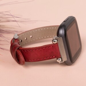 Red Leather Fitbit Versa 3 2 1 Watch Band Thin Beady Fitbit SENSE Watch Band Personalizable Fitbit Series Band Apple Watch 9 Ultra 2 Gift image 2