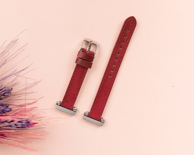 Red Leather Fitbit Versa 3 2 1 Watch Band Thin Beady Fitbit SENSE Watch Band Personalizable Fitbit Series Band Apple Watch 9 Ultra 2 Gift image 6