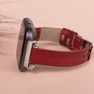 Red Leather Fitbit Versa 3 2 1 Watch Band Thin Beady Fitbit SENSE Watch Band Personalizable Fitbit Series Band Apple Watch 9 Ultra 2 Gift image 3