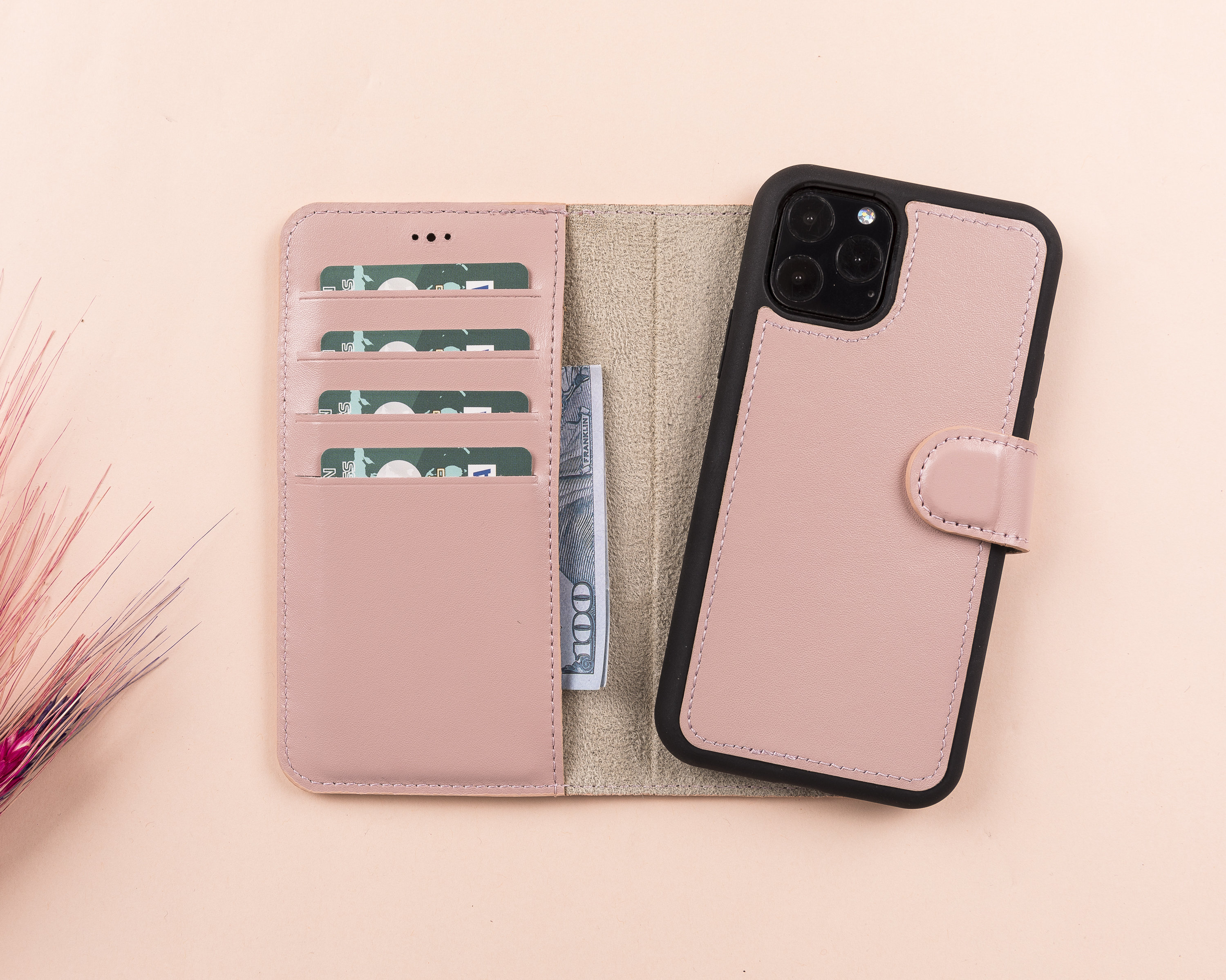 Pink Leather iPhone 12 Series Magnetic Detachable Wallet Case With Card Slots iPhone 12 Mini iphone 12 Pro pro Max Back Cover Phone Case Etsy