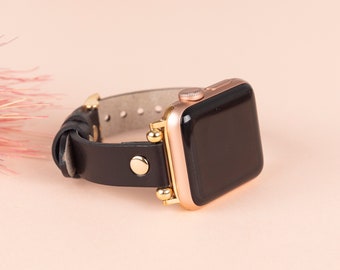 Correa de piel para Apple Watch de mujer, disponible en tamaños de 38 mm, 40 mm, 41 mm, 42 mm, 44 mm, 45 mm, 46 mm y 49 mm. Correa fina con cuentas para iWatch Series 11, 10, 9, 8, 7, Ultra y SE.