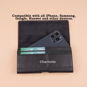 Fondina per telefono con cintura in vera pelle, scomparti per carte, chiusura magnetica, clip per cintura in metallo, compatibile con iPhone Samsung fino a 6,1" - 6,9"