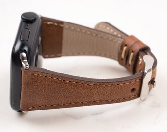 Correa de piel marrón para Apple Watch de 38 mm, 40 mm, 41 mm, 42 mm, 44 mm, 45 mm, 46 mm y 49 mm. Correa de brazo para iWatch 11, 10, 9, 8, 7, 6, 5, 4, Ultra/SE 3-2-1.