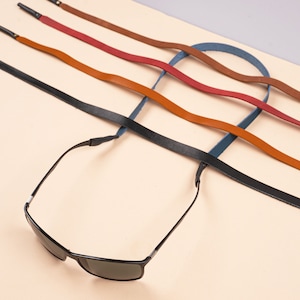 Brown-Black Personalized Leather Sunglasses Retainer Strap Handmade Grain Leather Glasses Cord Leather Drawstring Holder Sunglasses Strap