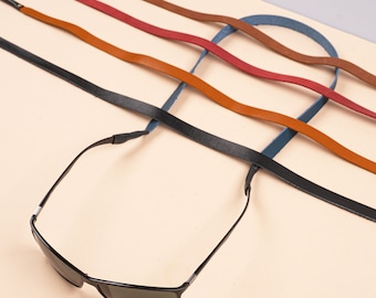 Brown-Black Personalized Leather Sunglasses Retainer Strap Handmade Grain Leather Glasses Cord Leather Drawstring Holder Sunglasses Strap