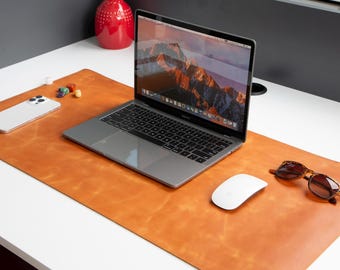 Personalized Leather Desk Pad, Full Grain Leather Computer Mat, Office Gift