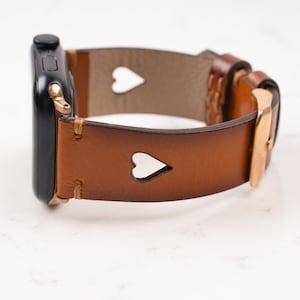 Personalized Heart Shaped Leather Apple Watch Band – Handmade iWatch Strap 38mm 40mm 41mm 42mm 44mm 45mm 49mm | Gift for Her