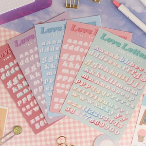 Cartas de amor com folha de adesivos de sombra | Adesivos de alfabeto, diário com marcadores, adesivos fofos, adesivos decorativos, registro no diário, álbum de recortes, Bujo