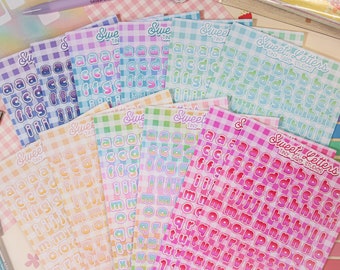 Gradient Sweet Letters Sticker Sheet | Alphabet Stickers, Bullet Journal, Cute Stickers, Deco Stickers, Journaling, Bujo, Scrapbooking