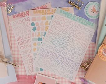 Outline Bubble Letters Sticker Sheet | Alphabet Stickers, Bullet Journal, Cute Stickers, Deco Stickers, Journaling, Scrapbooking, Bujo