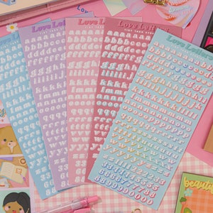 Mini Liebesbriefe mit Schatten Sticker Bogen | Alphabet Aufkleber, Bullet Journal, süße Aufkleber, Deko Aufkleber, Journaling, Scrapbooking Bujo