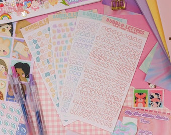 Mini Bubble Letters Sticker Sheet | Alphabet Stickers, Bullet Journal, Cute Stickers, Deco Stickers, Journaling, Scrapbooking, Bujo