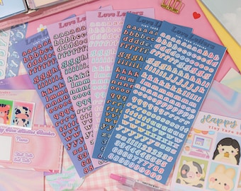 Mini lettres d'amour avec bordure en feuille d'autocollants | Stickers Alphabet, Bullet Journal, Stickers Mignons, Stickers Déco, Tenir Un Journal, Scrapbooking Bujo