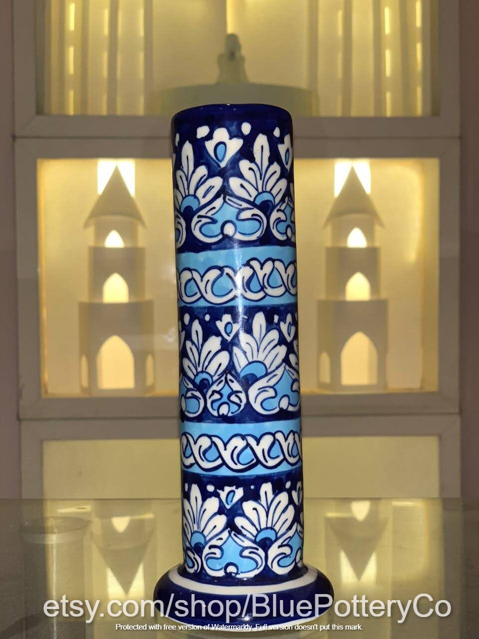 Pakistani pottery Cylinder vase blue pottery Delftware Etsy